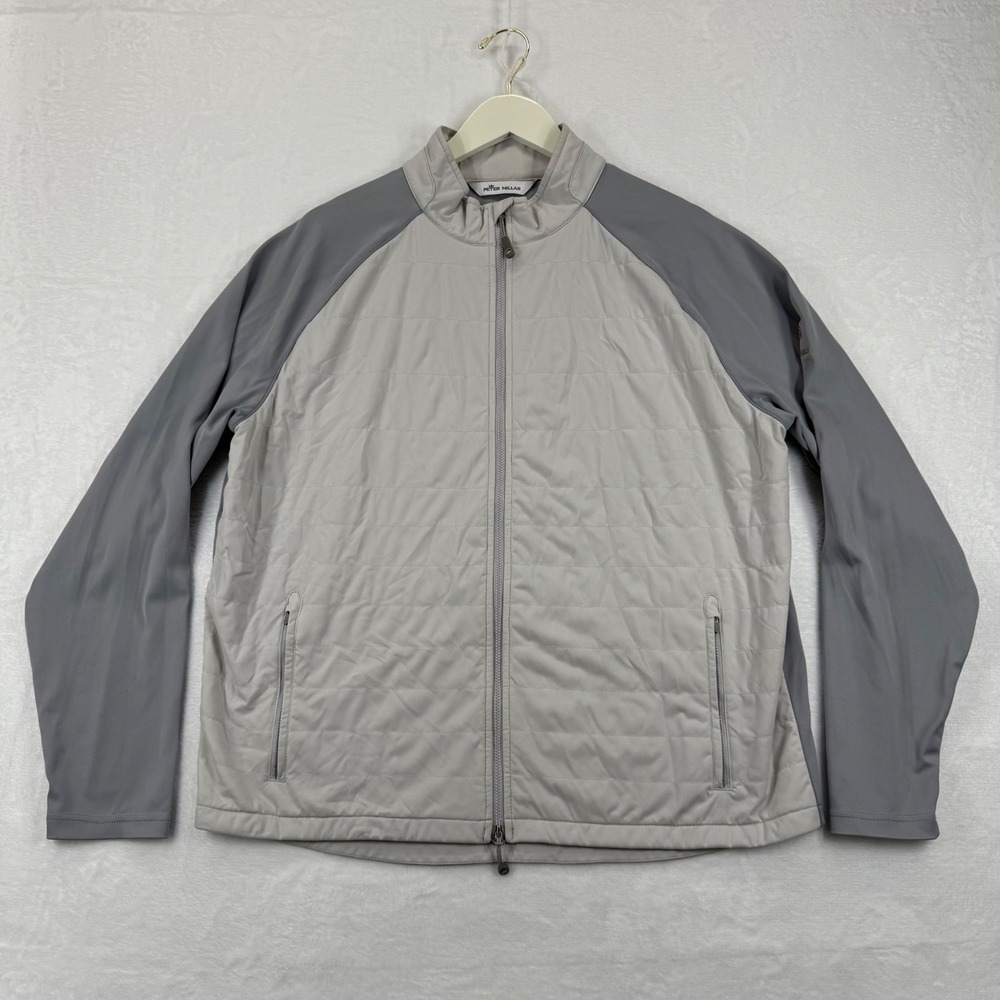 Peter Millar Insulated Golf Jacket Lightweight Quilted Full Zip Gray XL Logo